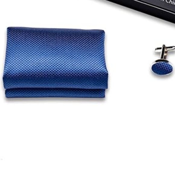 Men's Paisely Silk Tie for Men Necktie and Pocket Square Set Dusty Blue - Picture 2 of 5